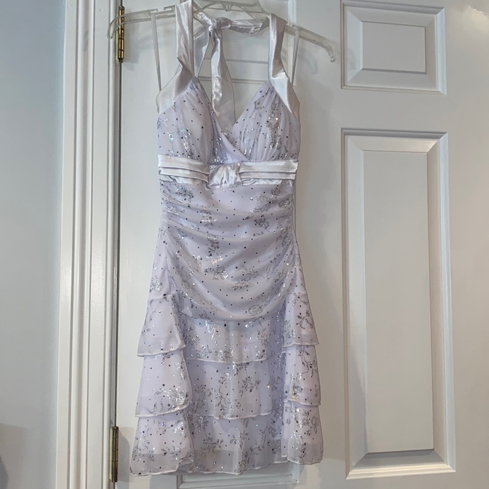 White and sparkly halter dress